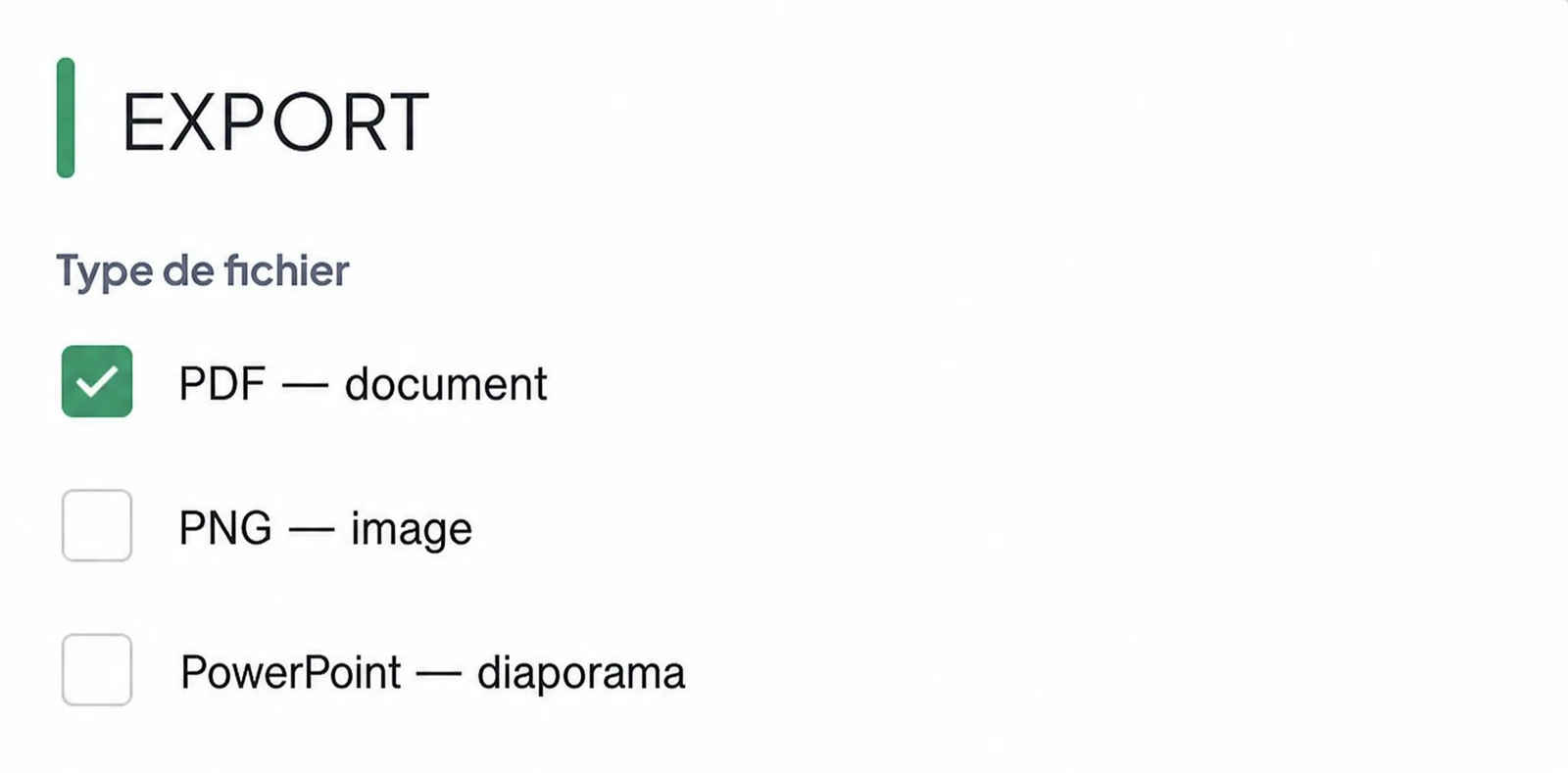 Export du dossier en PDF, PNG ou PowerPoint
