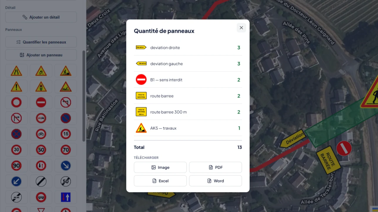 Tracé automatique, légende et comptage des panneaux